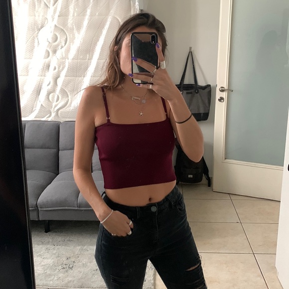 Itay small red Bordeaux magenta crop top with adjustable straps - Picture 2 of 3